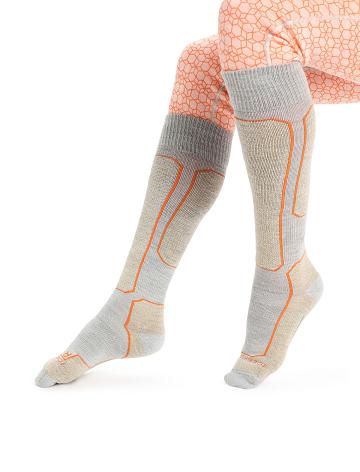 Dámské Ponožky Icebreaker Merino Ski+ Light Over the Calf Bílé | CZ 1510FDNM